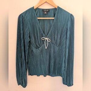 Rachel Zoe Dark Teal Green Bow Blouse Size M